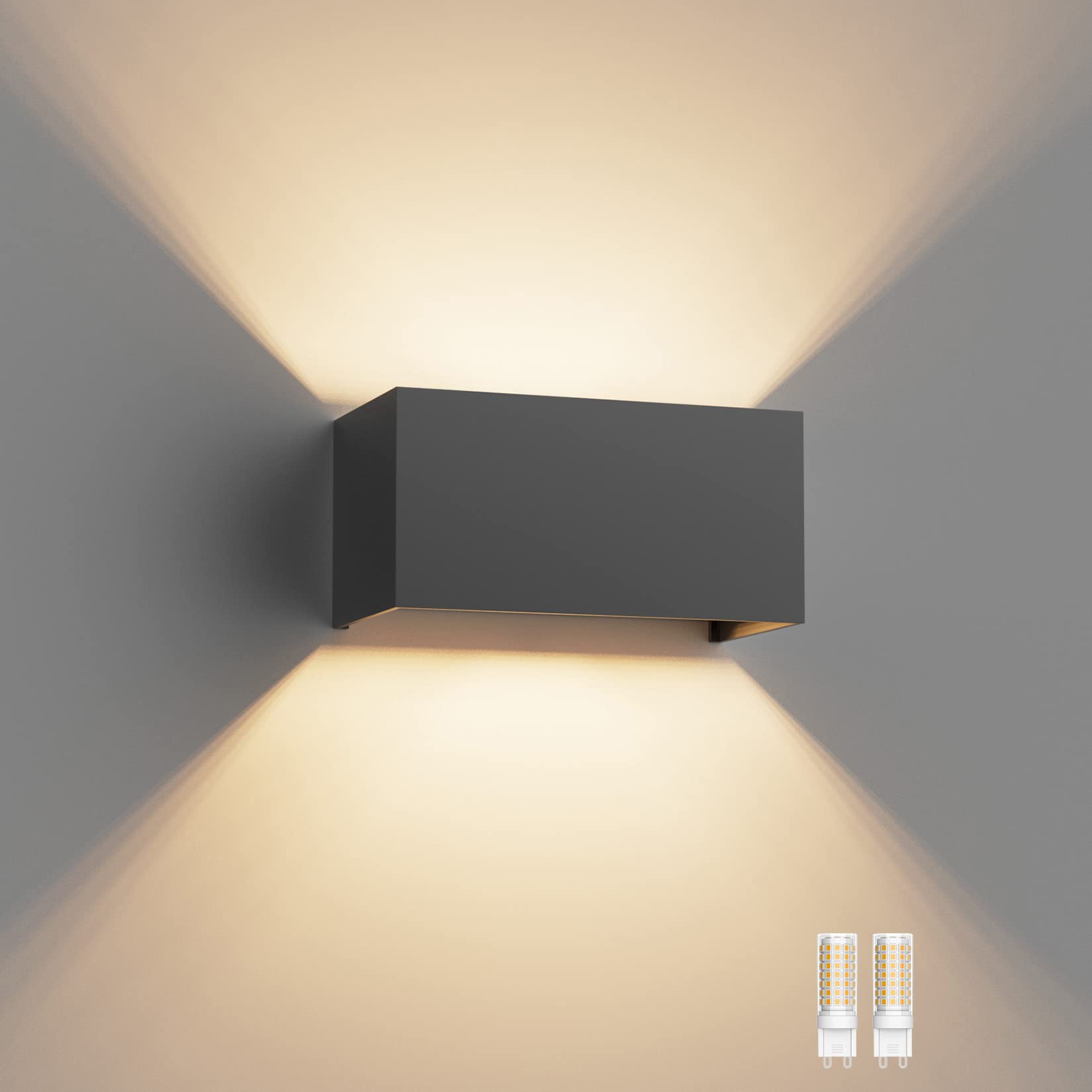 Klighten 18W Modern LED Wall Lights Up and Down Wall Lamp Outdoor/Indoor Wall Sconce Lights, Adjustable Beam Angle, Warm White 3000K, Dark Grey (G9 LED Bulb Include)