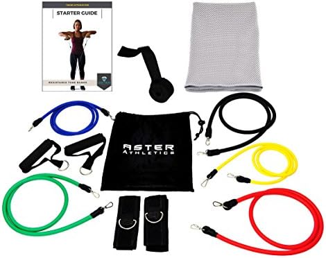 Heavy Duty 11 Piece Exercise Resistance Tube Workout Set, Perfect Strength Bands For Physical Therapy, Legs, Arms, Full Body Training, Door Anchor Attachment, Speed Work, Mesh Bag, Bonus Cooling Towel
