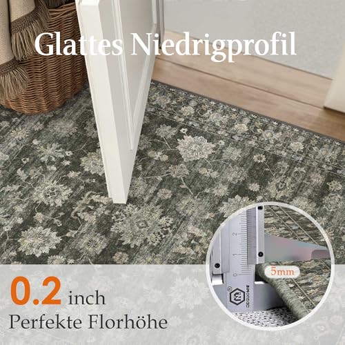 PureCozy Vintage Rug Living Room 200 x 300 cm Green Large Room Washable in Washing Machine Non-Slip Rugs Bedroom Living Room Dining Kitchen Foot Bed Carpet Short Hair Rug