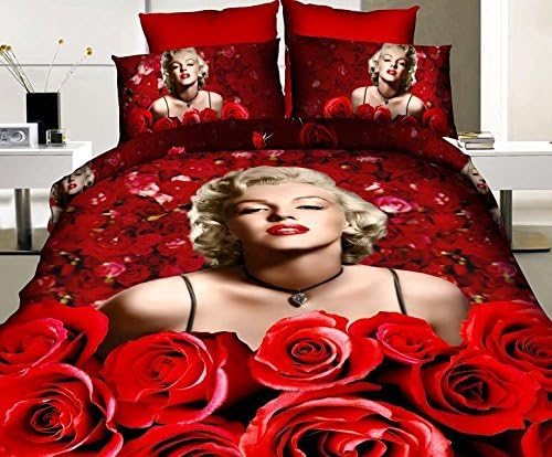 Full 4-Piece Bedding Set Marilyn Monroe and Red Rose 3D Printed Design Helps Accent Your Bedroom Style