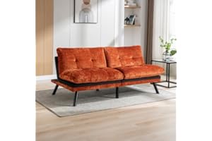 ANWICKJEFF Futon Sofa Bed,Modern Convertible Couch Bed,Folding Loveseat Sleeper Sofa,Breathable Futon Couches ,Adjustable Armrest&Backrest,Love Seat for Compact Small Spaces,Apartment,Dorm,Office (Orange)