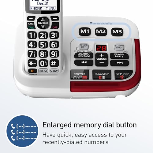 Panasonic Amplified Cordless Phone with Slow Talk, 40dB Volume Boost