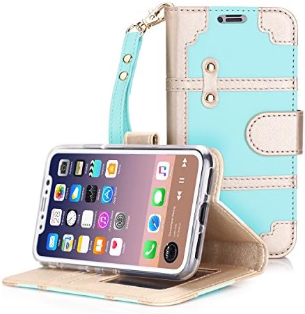 BeePole iPhone X Flip Case, iPhone 10 Case with Card and Cash Slot - PU Leather Wallet Case Cover for Apple 5.8" iPhone X / iPhone 10 (Fantasy-Green)