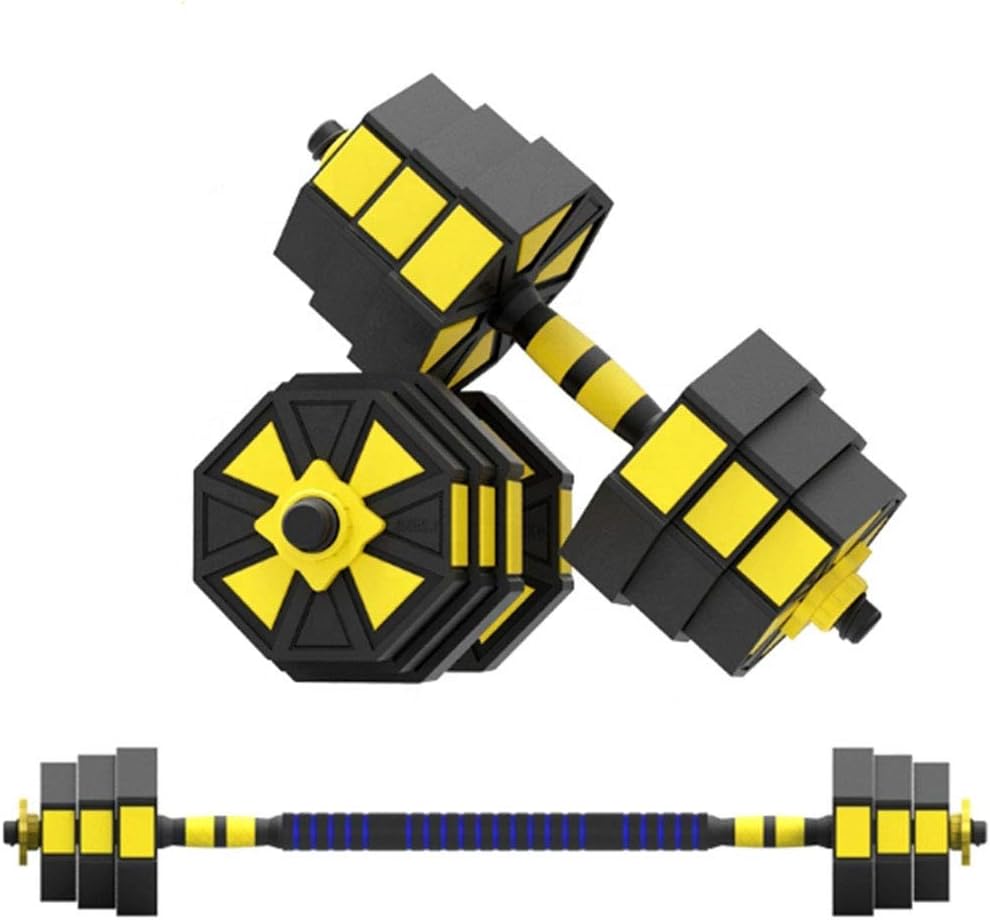 METTE Hexagonal Dumbbell Set with Silicone Cover and Connecting Rod, Dumbbells & Barbell in One, Effective Fitness Strength Training, for Body Home Gym, 15KG(Pair)