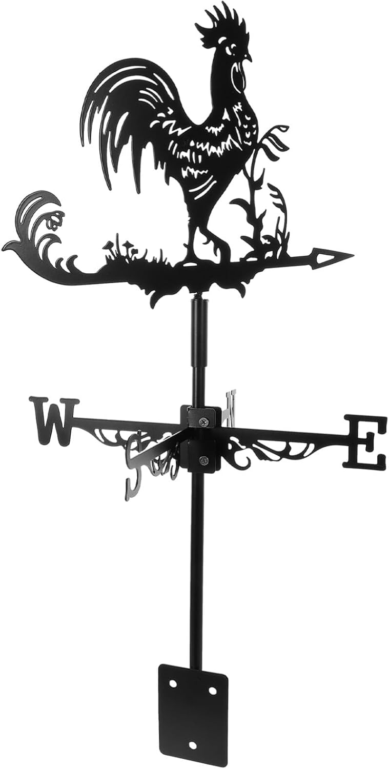 Weathervanes - ifundom Weathervane with Iron Rooster Ornament, Animal Metal Weather Vane, Vintage Black Weather Vane for Outdoor Garden Roof Paddock Decoration Weather Vane