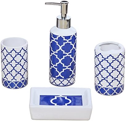 Indecor Home 4PCC-1134A-BLU 4 Piece Ceramic Lattice Bath Set