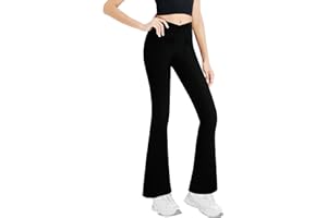 GNAINACH Girls' Leggings Cross Flare Pants Black High Waist Soft Stretchy Full Length Yoga Bootcut Pants for Kids Teens Dance
