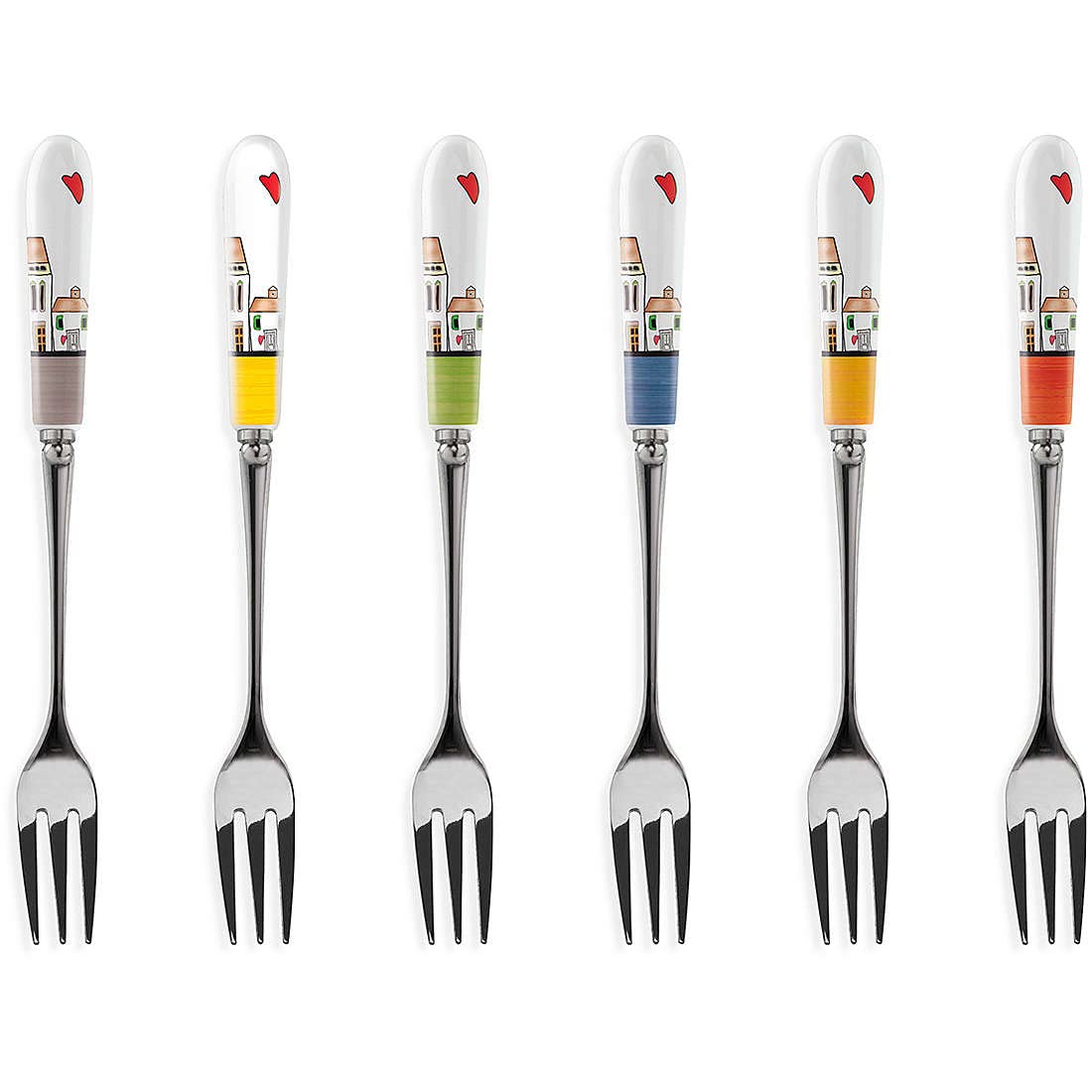 Egan 6 forks with coloured handles, Le Casette series, 15 x 2.3 x 1, multi-coloured, small