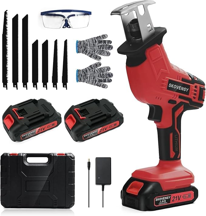 Photo 1 of Cordless Reciprocating Saw for Home & Outdoor Use, 2×2.0Ah Batteries, Variable Speed, Red Compact Saw Kit with Blades for Wood/Metal/PVC Cutting – Ideal for DIYers & Gardeners in All Seasons