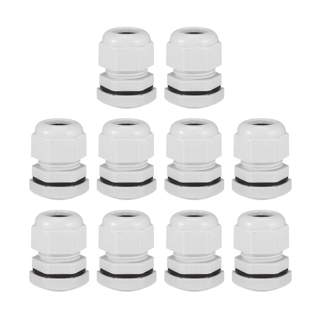 sourcing map 10Pcs PG13.5 Cable Gland 7mm-11mm Wire Hole Waterproof Nylon Joint Adjustable Locknut with Washer White