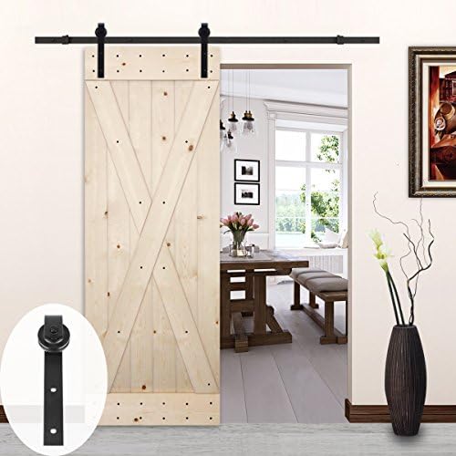 LUBANN 30in.x 84in. Unfinished X-Brace Knotty Pine Barn Door with 6.6ft Sliding Door Hardware Kit (Classic J Style)