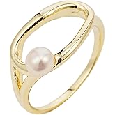 Slyph Pearl Ring for Women 14k Gold Plated Danity Irregular Statement Promise Rings for Birthday Wedding Band Bridal Jewelry Gifts Size 6-9