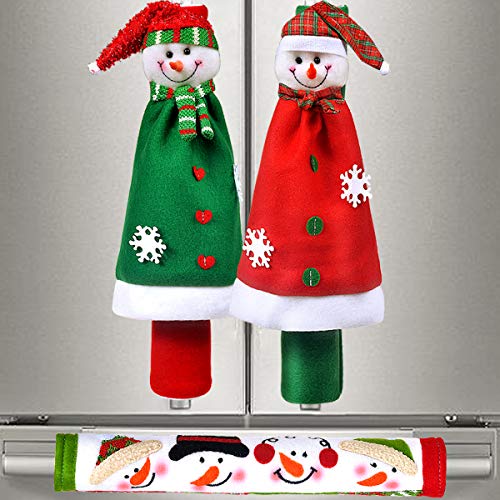 Sheskind Snowman Kitchen Appliance Handle Covers Christmas Handle Protector 3 Packs with Gift Snowman Welcome Ornament for Holiday Season Decoration
