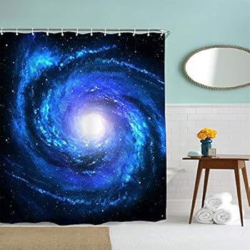Eleroye 72 x 72 inches Shower Curtain Blue Starry Sky Wirpool Universe Water Soap Resistant Machine Washable Fabric Bathroom Decor Set with Hook Bath Curtain