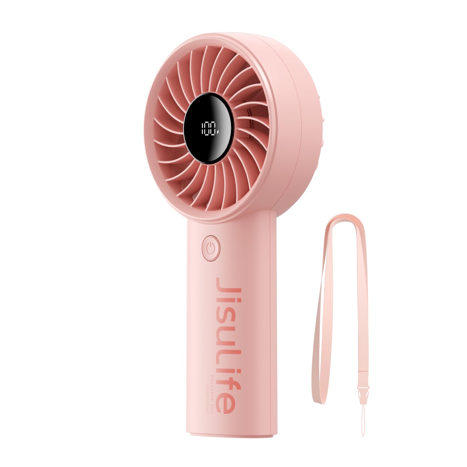 JISULIFE Handheld Fan Life4, 5000mAh Portable Rechargeable Fan, 5-Speed Turbo Wind, 15 Hrs Cooling, LED Display, Gifts for Men/Women, Essential for Travel,Beach,Vacation,Makeup,Concerts,Cruise-Pink