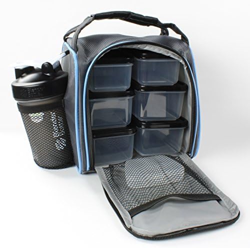 GoPak Insulated Lunch Bag with Portion Control Set, Blender Bottle and Recipe eBook, Blue