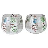Home-X Snowmen Candleholders. Crackle Glass Candle Holders. Set of 2