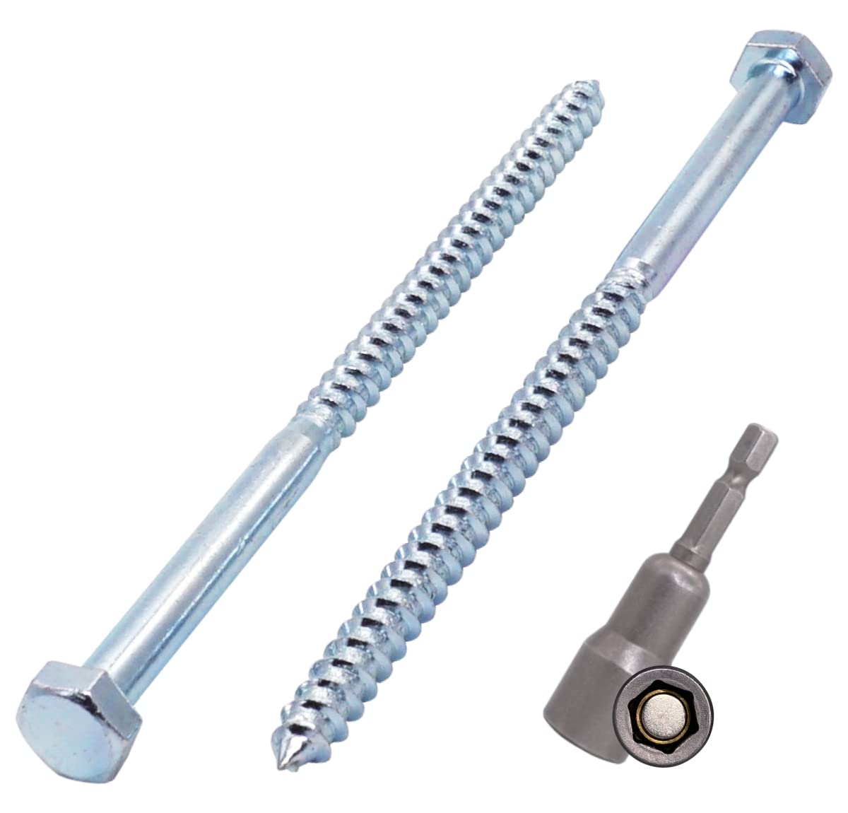 SKIR'CO (40 pcs) DIN 571 Zinc Plated Steel Hexagon Wood Screws M8 x 140 mm, Coach Screws, Hex Screw, Lag Bolts (With Magnetic Hex Bit) — image 1