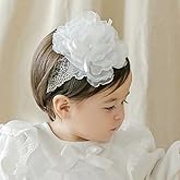 Yheahin White Lace Flower Headband for Baby Girls Toddler Christening Baptism Hairband Soft Lace Floral Birthday Party Hair Accessories for Newborn Infants Kids (Style 7, One size)
