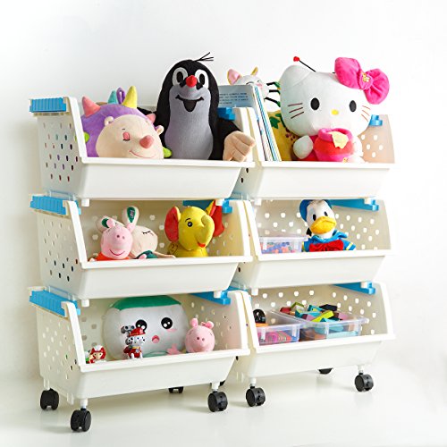 Kids' Toy Storage Bins Chest Organizer with Wheels Can Move Everywhere