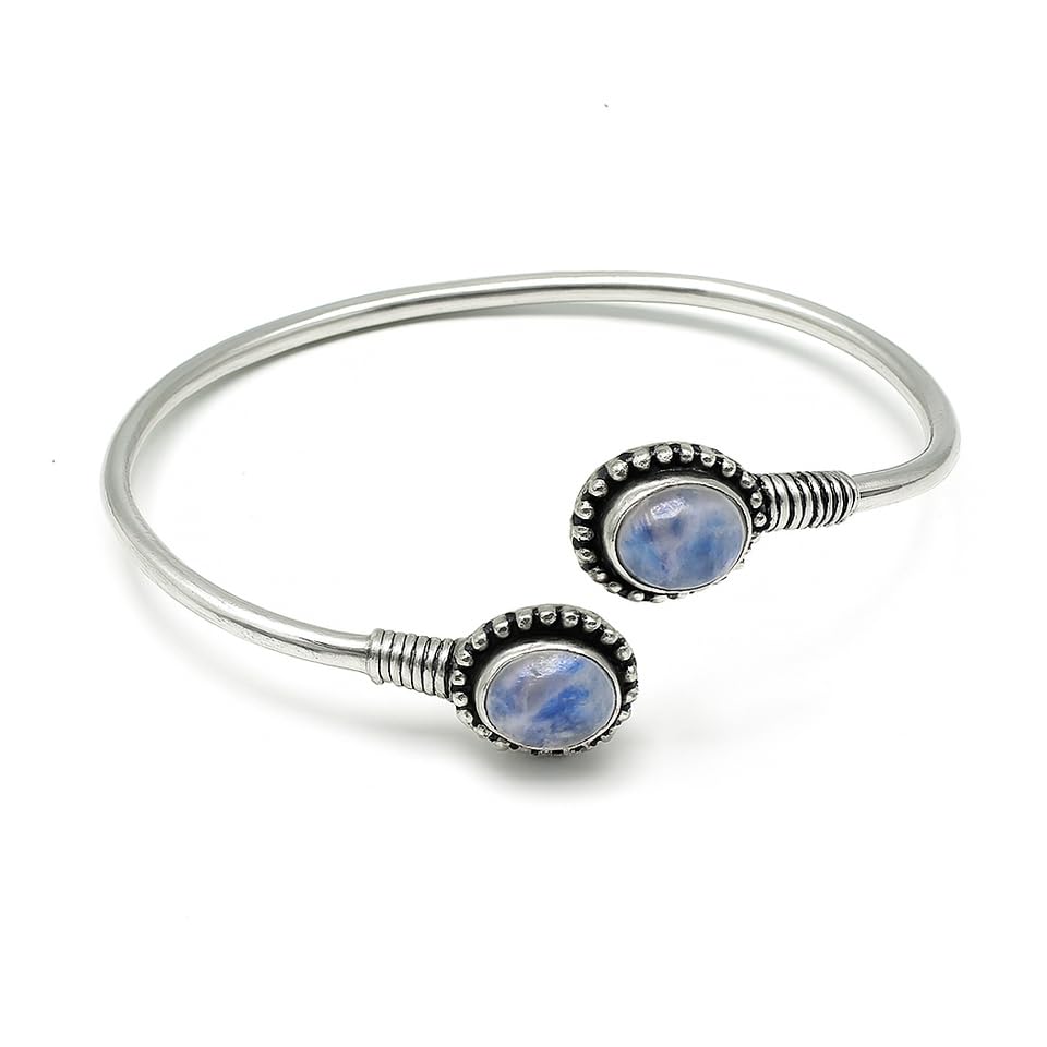 Blue fire moonstone gemstone adjustable handmade fashion cuff bracelet for women ethnic tribal gypsy 925 silver plated cuff bracelet by artisan