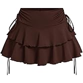 Verdusa Women's Y2k Ruffle Mini Skirt Bow Side Flowy A Line Cute Short Skirts Casual Skorts