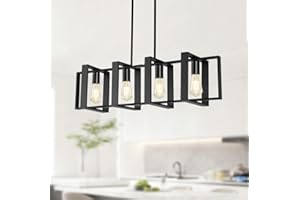Dining Room Light Fixtures, 4-Light Kitchen Island Lighting, Height Adjustable Dining Room Light, Black Linear Island Lightin