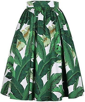 QUEENOFHOLLOW 1950 Vintage Cotton Green banana leaf a half-skirt for women,M