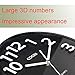 Cockii Wall Clock 13 Inch with Large 3D Numbers, Silent Non-Ticking Quartz Decorative Round Clock, Battery Operated, Easy to Read for Home, Office, School (Black)