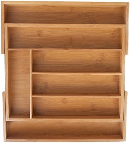 KD Organizers 7-Slot Expandable Bamboo Silverware Drawer Organizer: Store kitchen utensils, flatware or cutlery; also organize all kinds of things in bathroom, vanity, desk, office or junk drawers!