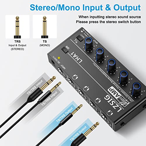 LZSIG Headphone Amplifier 4 Channel Metal Stereo Audio Amplifier,Mini