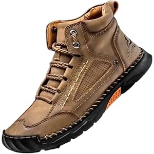2026 Upgrade Mens Handmade Leather Boots, Waterproof Wide Toe Casual Footwear, Lightweight Breathable Outdoor Walking Shoes W