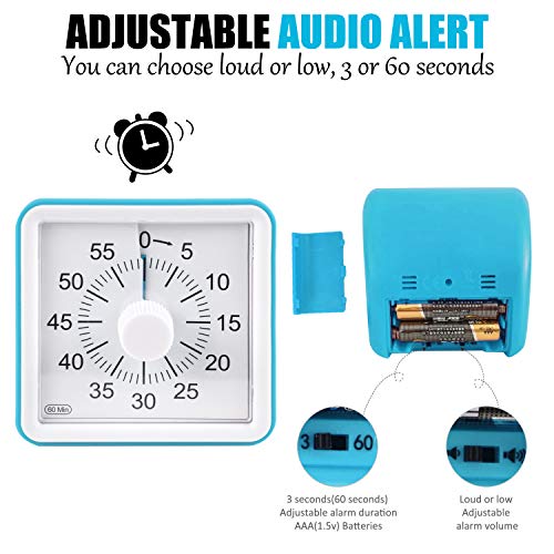 Visual Timer, Supkiir 60 minute Countdown Clock, Time Management Tool for Meeting Cooking Teaching Classroom Games for Teachers, Silent Analog Timer with Alert for Kids with Autism Adhd