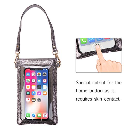 seOSTO Small Crossbody Bag Cell Phone Purse Wallet with 2 Shoulder Strap Handbag for Women Girls (Metallic Grey)