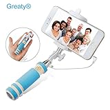 Selfie Stick Greaty® Mini Wired NEW Foldable Super Handheld Extendable Monopod-built in Bluetooth Shutter Non-slip Handle Compatible with Iphone 4s, 5s, 6, 6 Plus, Samsung Galaxy S3, S4, S5, S6, Note 2, 3, 4, 5, Nexus 5, 6, HTC One,sony Xperia Z2 Xperia Z3