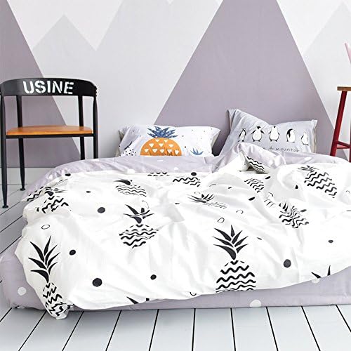 FenDie Home Bedding Set White Gray Pineapple Duvet Cover Set Cotton - Full/Queen -Ultra Soft Hypoallergenic