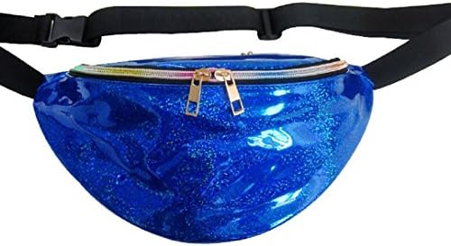 Dolores Women's PVC Hologram Fanny Pack Belt Waist Bum Bag Laser Travel Beach Purse, Shiny Blue