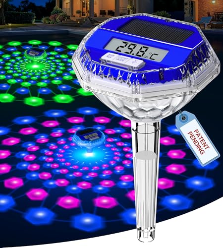 LuxBlue Solar Swimming Pool Thermometer, Floating Pool Thermometer with Underwater Light Show, Digital Swimming Pool Thermometer with Large LCD Display, Easy to Read IP68 Digital Pool Termometer