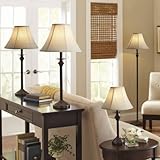 Dark brown Base/Faux-leather shade Lamp includes 1 floor lamp, 1 accent lamp and 2 table lamps - Set of 4﻿