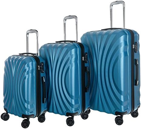 WhalePassing hardshell suitcase with TSA lock and super spinner, 3 piece luggage set (Blue-Wave) Paperback
