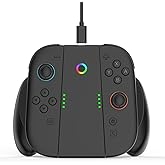 JDDWIN Switch 2 Joy Con Charging Grip, Comfort Controller Charger Compatible with Switch 2 (2025) & OLED/ODM Accessories, Joy Con Grip with LED Indicator and USB-C Cable, Charge Dock Stand