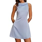 RIHOAS Women's Wine Red Satin Cowl Neck Backless Mini Dress, Sleeveless A-Line Burgundy Party Cocktail Dress