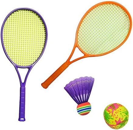 TRUEGOODA Tennis Badminton Set for Kids Outdoor Toys with 2 Rackets, 1Water Ball and 1 Badminton Ball (Color in Random)