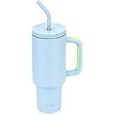 Zukro 40 oz Tumbler with Handle and Straw, Screw on Lid with Wide Straw Hole, Insulated Stainless Steel Cup Fits in Cupholder for Travel - No Sweat & Keep Drinks Cold - Dishwasher Safe & BPA Free