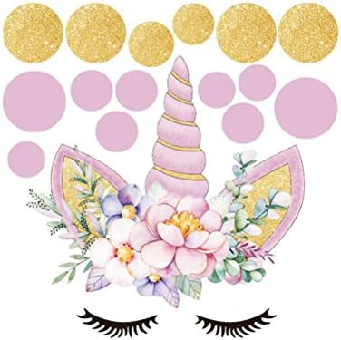 Poluka 1 Set Unicorn Wall Sticker Round Sticker Wall Decoration Children's Bedroom Playroom Decoration Diy Poster Home Decoration-Pink