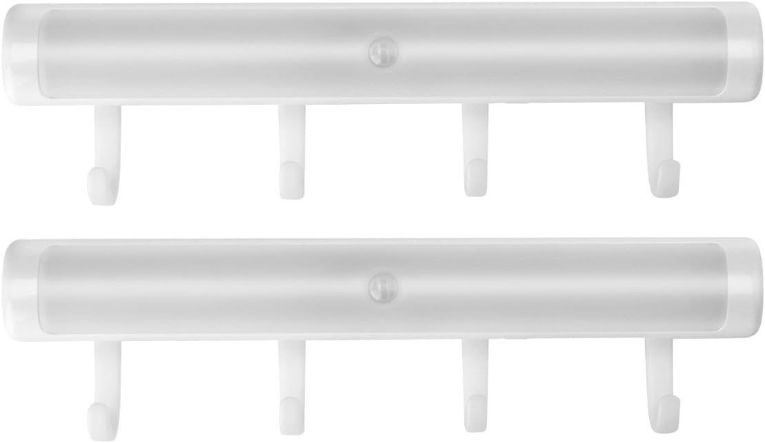 Battery Operated LED Lights Uhomely 12 LEDs Auto on Off Human Motion Sensor Intelligent Lighting for Wall Closet Cabinet, Stairs, Drawer, Wardrobe ect. with Hooks Adhesive, Pure White, 2 Pack