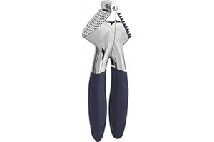 Trudeau Maison Ergonomic Stressless Stainless Steel Garlic Press and Crusher with Cleaning Aid (Black/Grey)