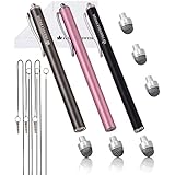 The Friendly Swede Replaceable Micro-knit Tip Hybrid Stylus with Lanyards, Cloth and Replacement Tips (3 Pack) (Pink + Black + Grey)