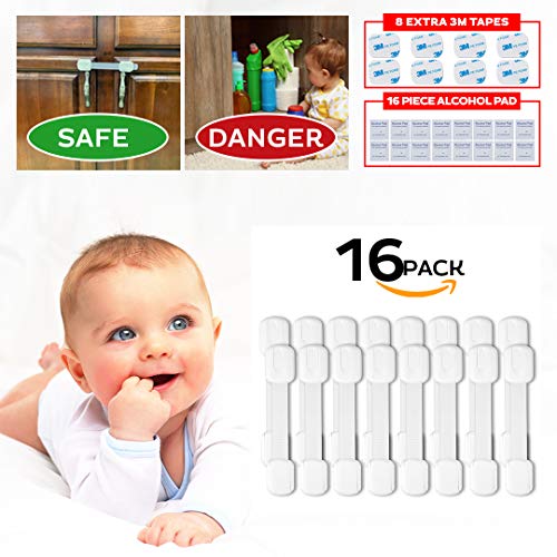 Eco-Baby Child Safety Cabinet Locks,Drawers, Oven, Toilet Seat, Fridge and More | Multi-Purpose Use | No Tools Required | Super Strong 3M Adhesive with Adjustable Strap and Latch System (16-Pack) - Thumbnail 3