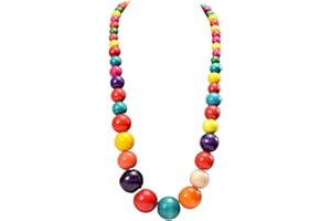 CAIYAO Colorful Natural Wood Round Beaded Strand Necklaces Bohemian Retro Multicolor Bib Big Round Bead Chunky Necklace Ethnic Costume Statement for Women Men Unisex Fashion Wedding Jewelry Gifts